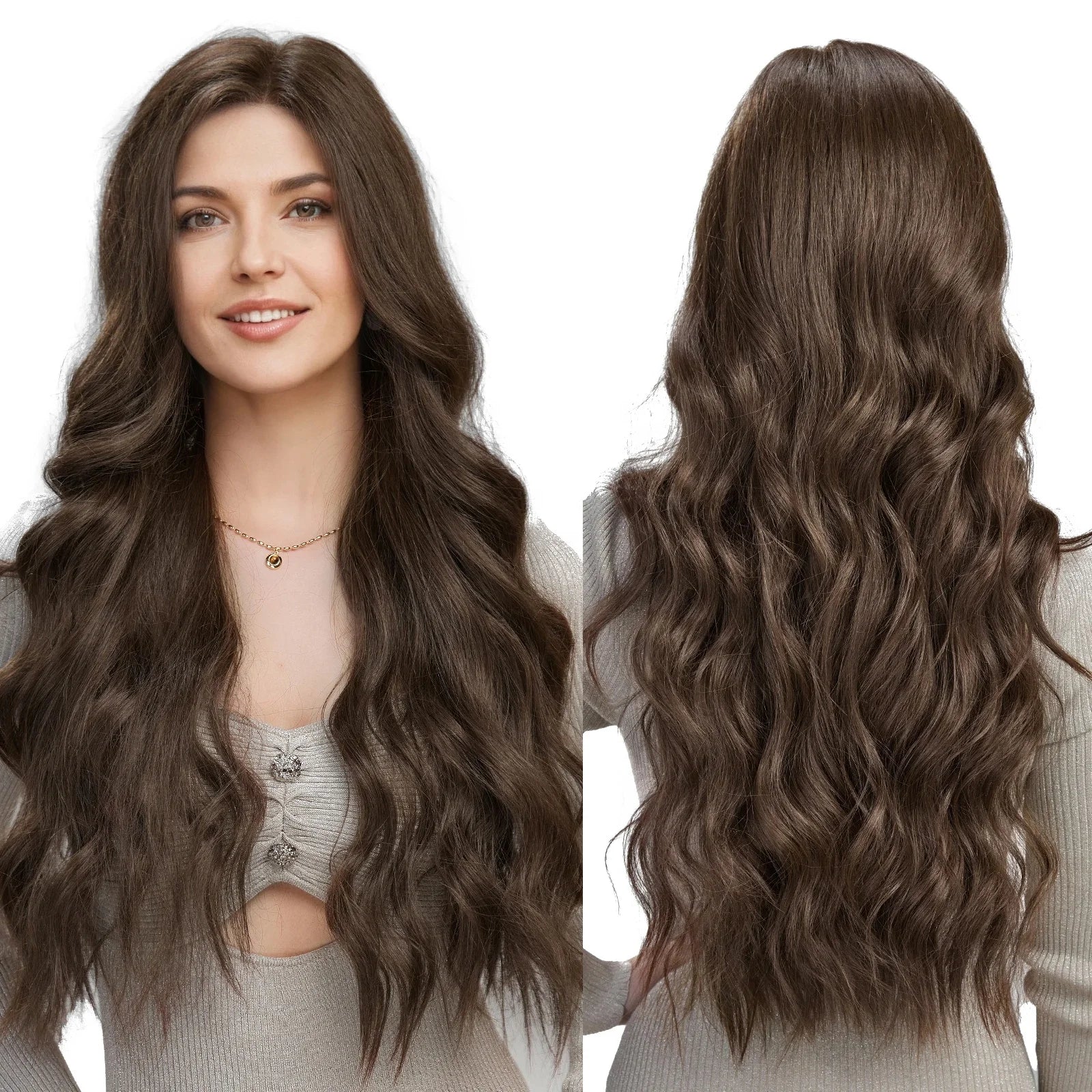 Long Wavy MONO Lace Front Synthetic Wig Brown Monofilament Lace Wigs for Women Heat Resistant Futura Fiber Handmade Hair