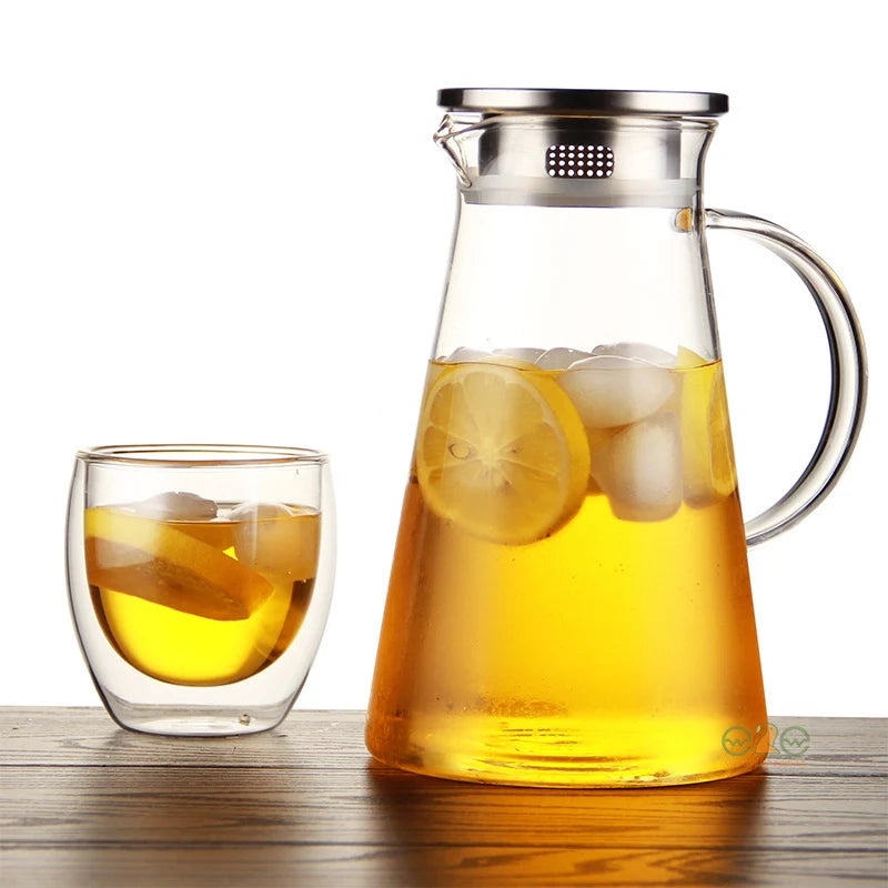 1800ml Eco-Friendly Restaurant Home Office Bar Large Heat Resistant Hot Cold Drinks Glass Pitcher Tea Kettle Beverage Jug Carafe