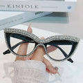 2026 Newest Fashion Eyeglasses Frames With Diamond Glasses With Diamond Chain Cat Eye Retro Anti Light Blue Eyeglass