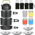 Outdoor Camping Survival Kit Cookware Set with Pot Pan Kettle & Teapot-Folding Design for Gas Cooker 1-2L Capacity