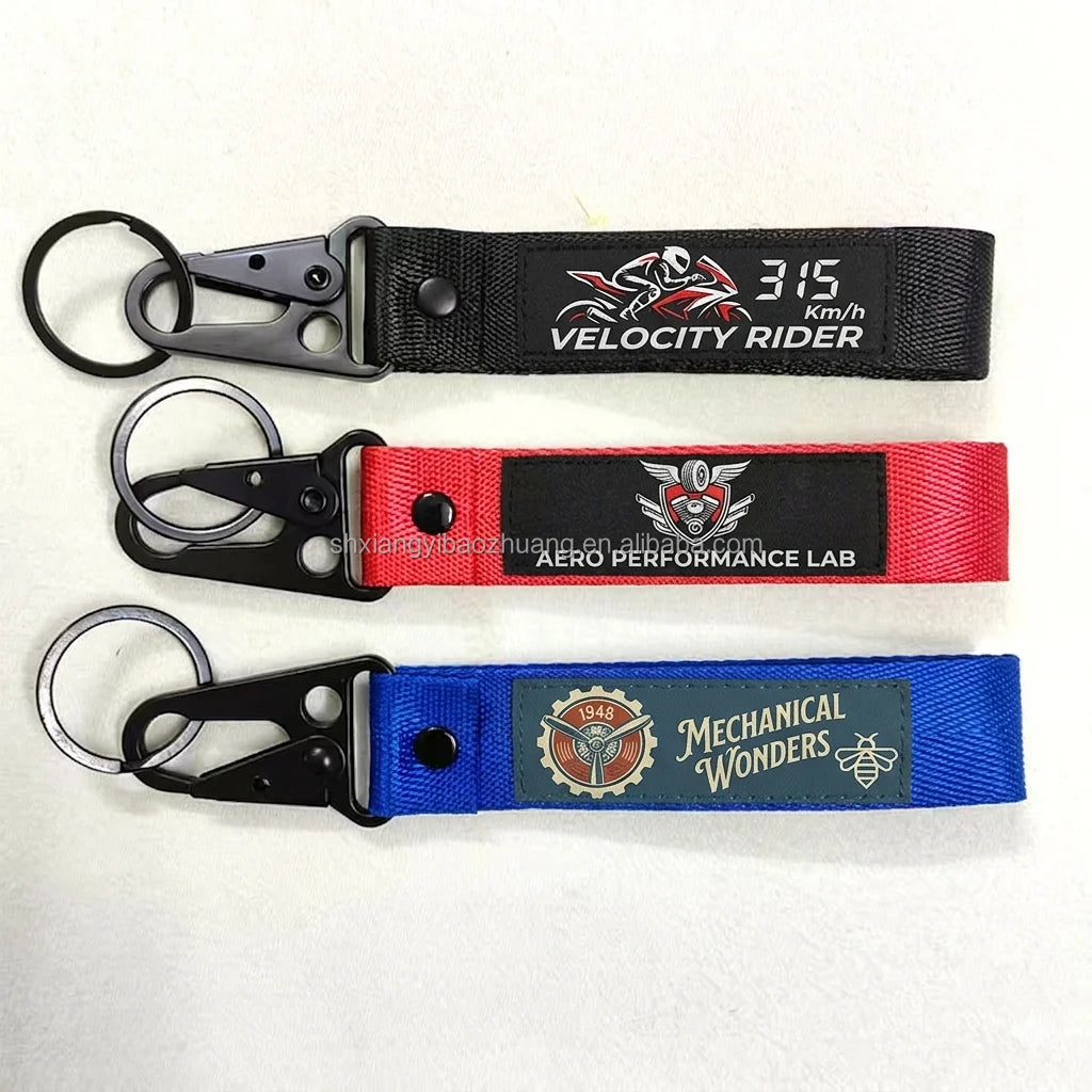 Custom Sports Carabiner Keychain Lanyard Polyester Fabric Woven Wrist Strap Football Team Logo Key Tag With Eagle Beak Buckle