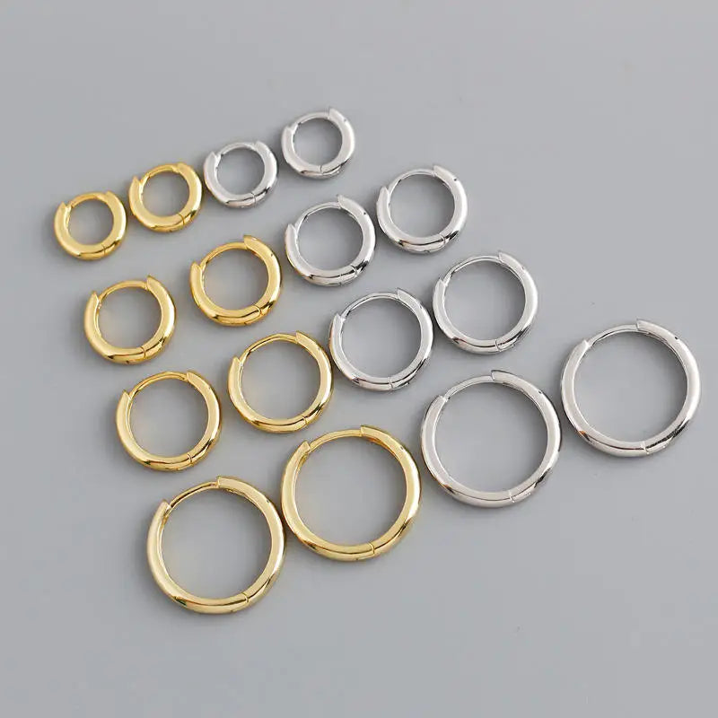 Classic Multi Size 925 Sterling Silver Hoop Earrings 10/12/14/18mm Simple Fine Jewelry 18k Gold Round Earrings