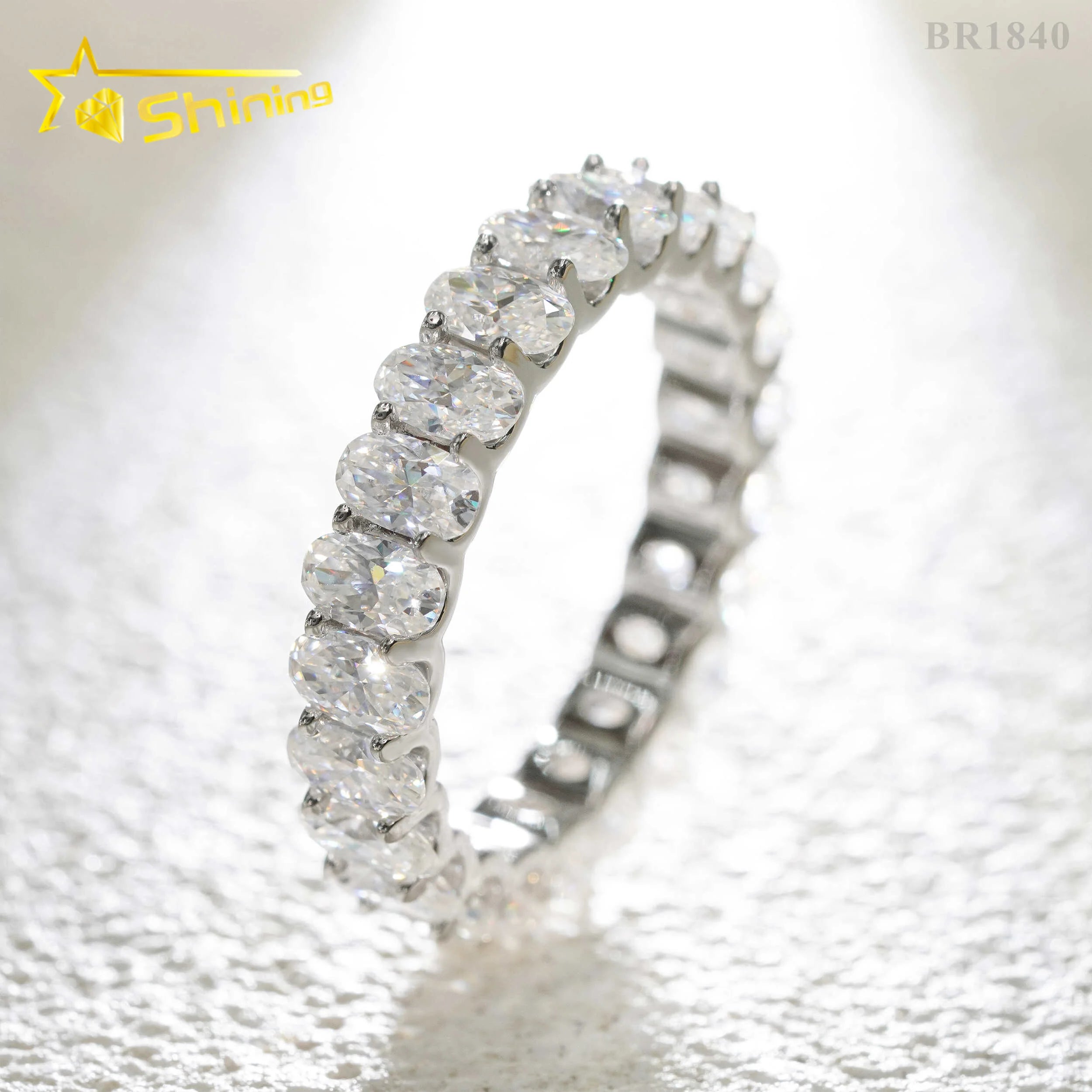 Wholesale 3*5MM 4*6MM Gold Plated 925 Sterling Silver Fine Jewelry Iced Out Diamond Oval Moissanite Hip Hop Eternity Band Ring