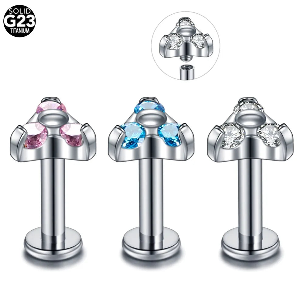 G23 Titanium Zircon Petals Flower 16G Internally Threaded Labret Lip Ear Cartilage Helix Tragus Stud Piercing Wedding Children's