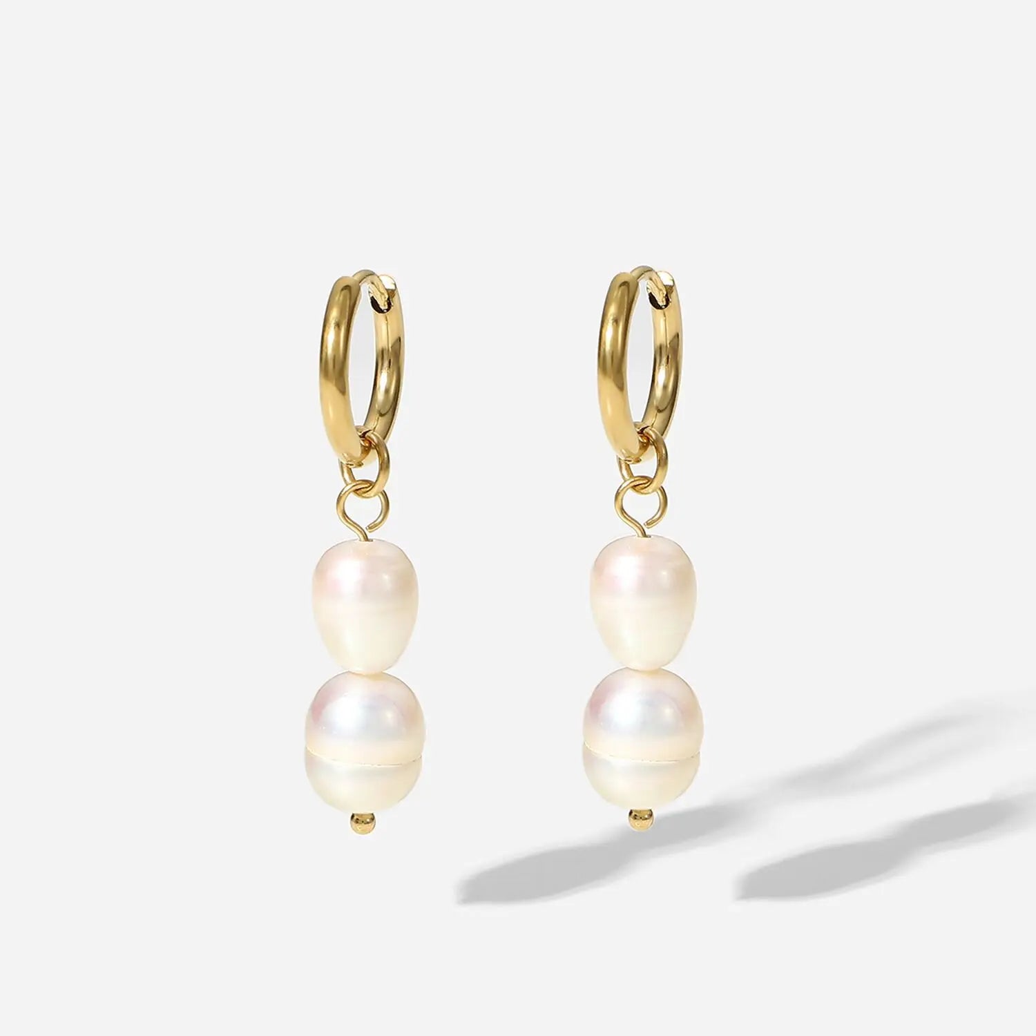 Wholesale Baroque Style 18K Gold Plated Hoop Freshwater Pearl Earrings Stainless Steel Drop Freshwater Earrings for Women