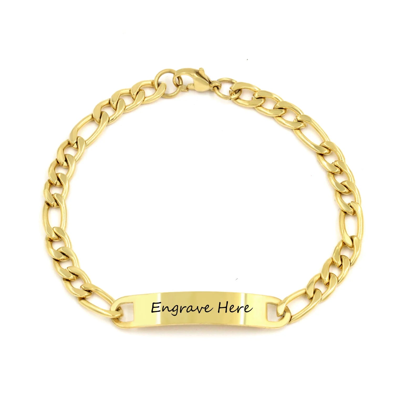 Custom logo Name Letter OEM/ODM Chain Bracelet Stainless Steel Jewelry 18K Gold Plated Engraved Bracelet for Men Women