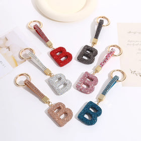 Colorful Full Rhinestone B Letter Pendant Keychains Initial B Letter Keychains for Car Key Bag Hanging Headphone Gift