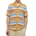 Regular Fit Striped Crochet Clothing Knitted Button up Polo Tshirt Cardigan Mens Crochet Shirt
