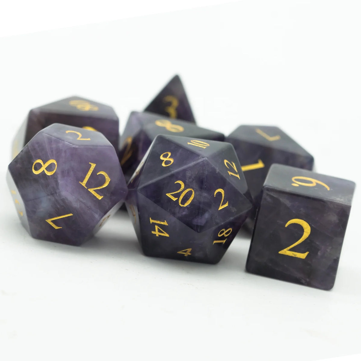 Udixi Polyhedral Custom logo Rpg Dungeons and Dragons Gemstone Amethyst Dice Game Set
