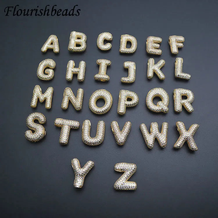 Wholesale Good Quality Trendy Metal Brass CZ Paved Letter Shape Charms Pendant for Women Men Jewelry Necklace Bracelet Making