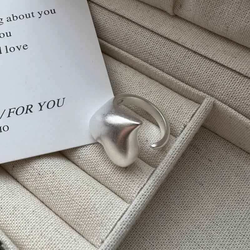 Matte Heart Ring 925 Sterling Silver Modern Love Band Minimalist Statement Jewelry Understated Romantic Gift