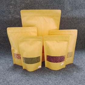 Spot Zipper Lock Brown White Kraft Kraft Paper Self-supporting Bag Food Packaging Zipper Bag with Window