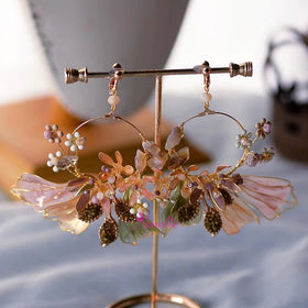 Country-Style Resin Ear Clip & Wedding Photo Hoop Earrings Retro Bride Jewelry for Travel Party & Gift Accessories