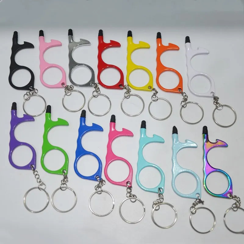 EDC Personalized Multi Function Contactless Safety Tool Hand Free Key Tool No Touch Door Opener Bottle Opener Metal Keychain