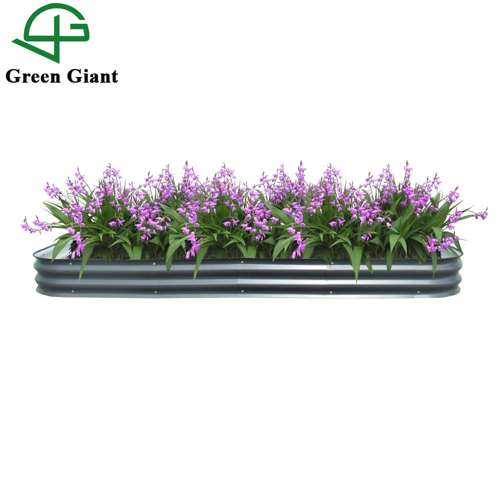 Outdoor Gardening Planter Box 8'' Tall 9-in-1 Grey Modular Corrugated Metal Raised Garden Bed
