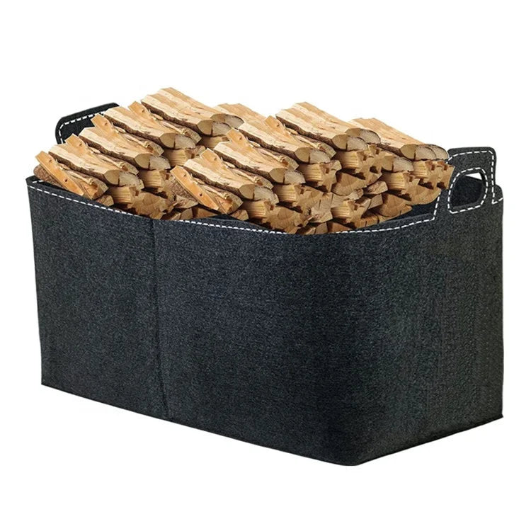 YUJIN Felt Big Bag for Firewood Wood Basket Black Set of 2