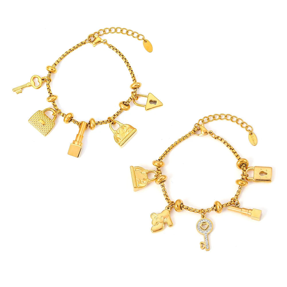 Ins Wind Multi Element  Diamond Pendant Bracelet Adjustable Trend Vintage Stainless Steel