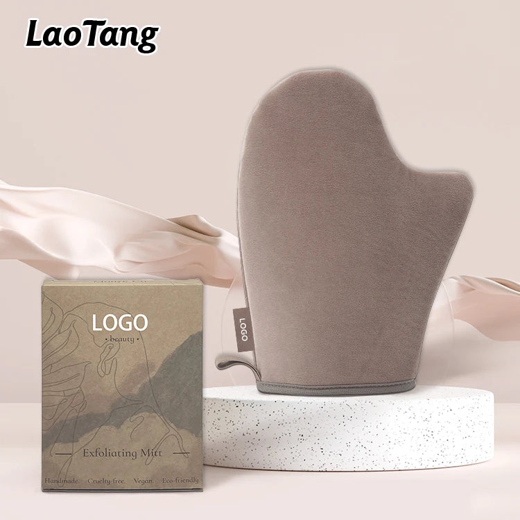 Private Label Custom Logo Double Side Microfiber Soft Velvet Waterproof Sponge Sunless Tanning Mitt Washable Tanning Mitt