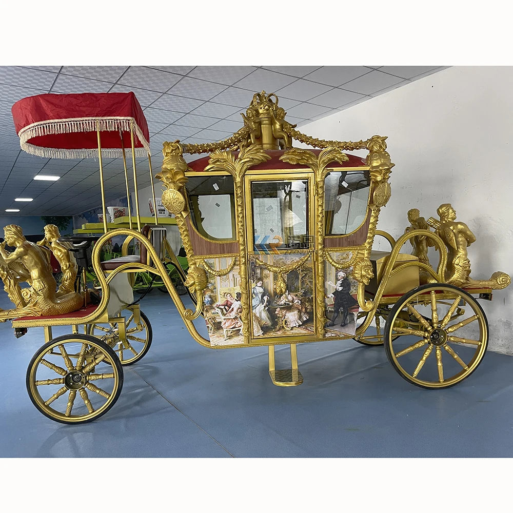 Aristocratic Luxurious Golden Horse Carriage Special Classical Vintage Royal Sculpture Horse Drawn Carriage