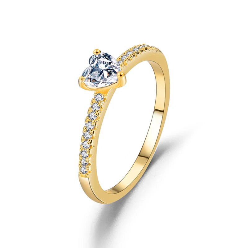 Fashion Ins Heart-shaped Zircon Ring Plating 18K Gold Jewelry Fashion Copper Ring Wedding Ring for Woman Brass Trendy Opp Bag