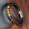 Exquisite Leather Bracelet Natural Tiger Eye Beads Multi Layer Leather Bracelet for Men