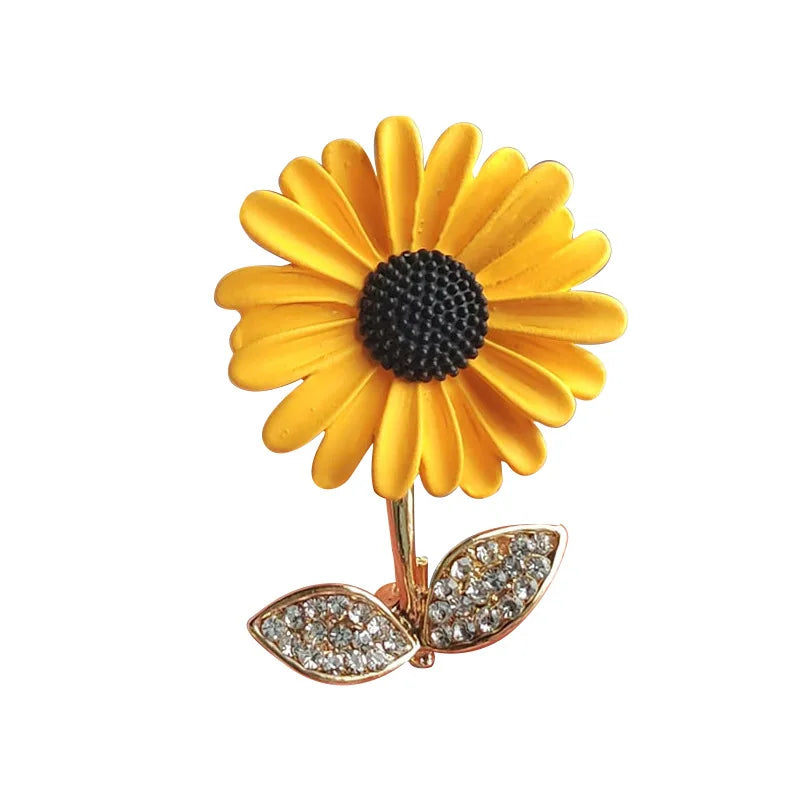 High-End Custom Women's Sunflower Yellow Rhinestone Brooch Pins Flower Design Brooches for Weddings Parties and Gifts