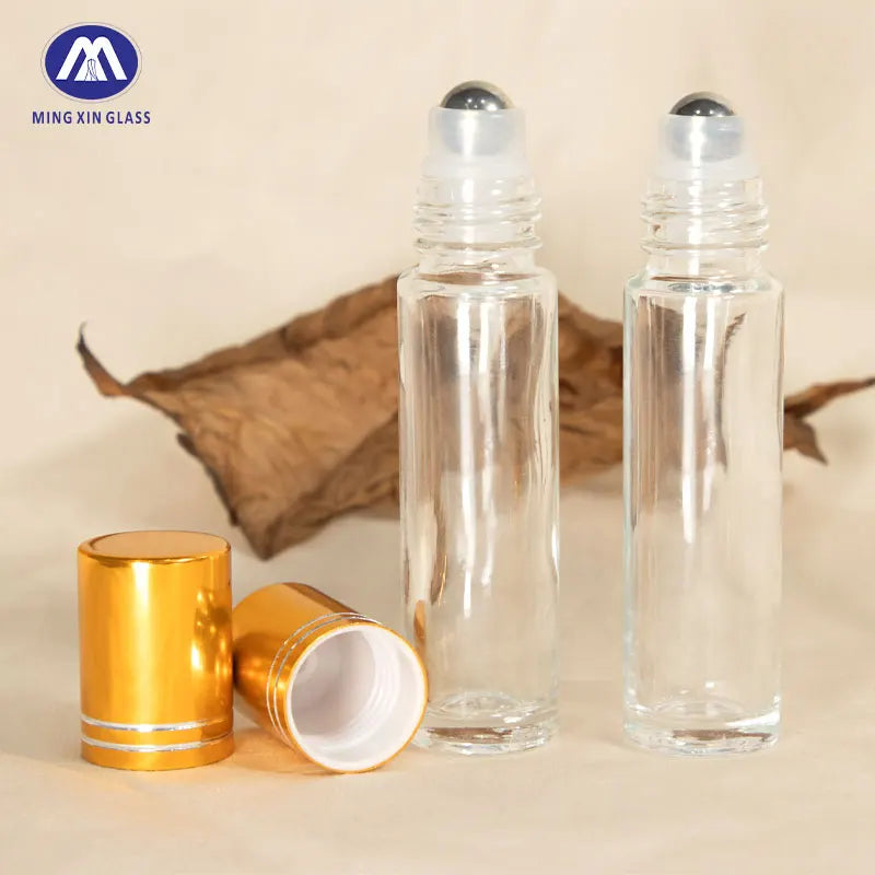 Portable Mini Round Fragrance Oil Perfume Glass Roller Bottle 5ML 10ML Roll-on with Screw Cap for Skin Care Serum