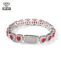 2022 New Arrival  Hip Hop 9.5mm Tennis Necklace Heart Diamond Chain Bracelet 18k Gold Plated Heart Necklace Tennis Chain