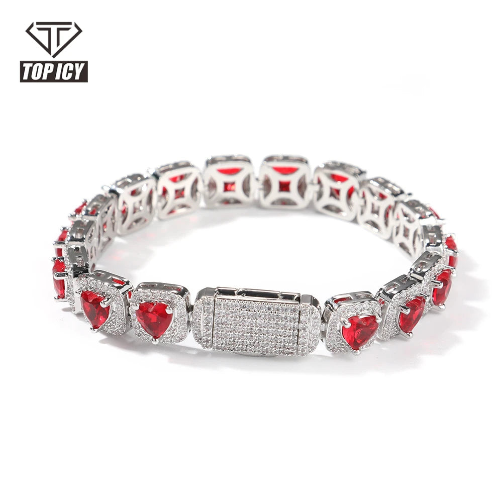 2022 New Arrival  Hip Hop 9.5mm Tennis Necklace Heart Diamond Chain Bracelet 18k Gold Plated Heart Necklace Tennis Chain