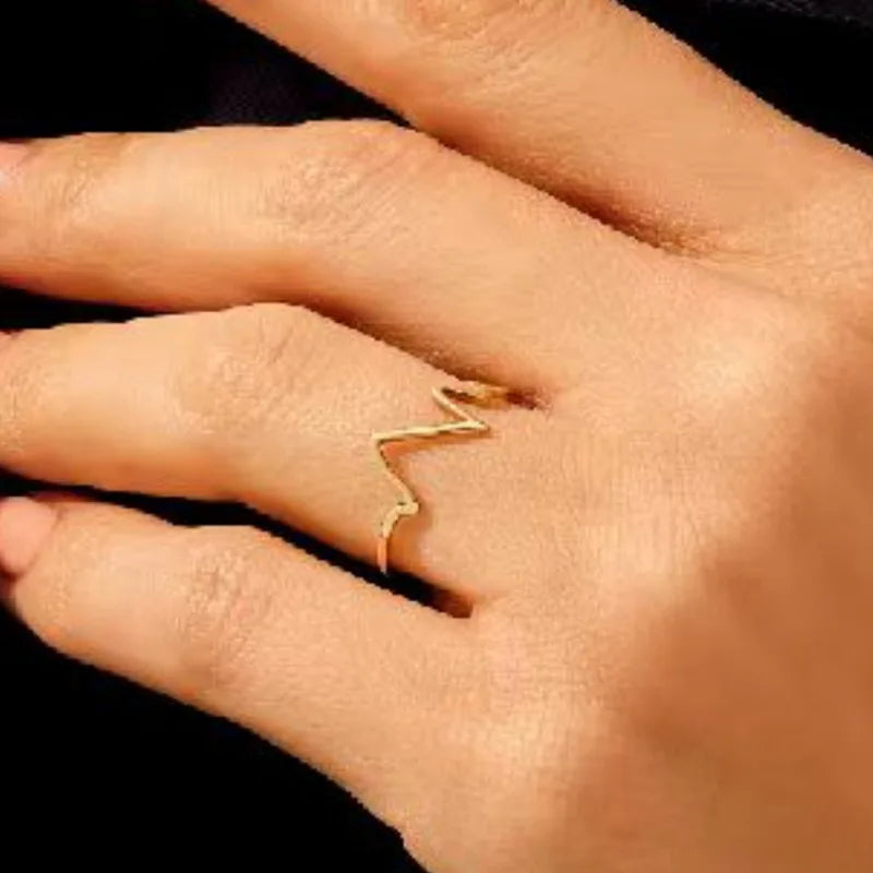 Joolim Jewelry 18K Gold Plated ECG Stainless Steel Lines Waved Super Fine Dainty Rings for Women