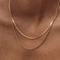18K PVD Gold Plated Herringbone Rope Chain Layered Necklace Stainless Steel Necklace Tarnish Free & Waterproof Jewelry