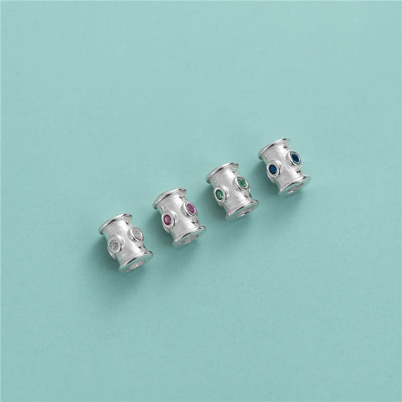 925 Sterling Silver Long Colourful Zircon Tubule CZ Charm Beads for Jewelry Making Accessories