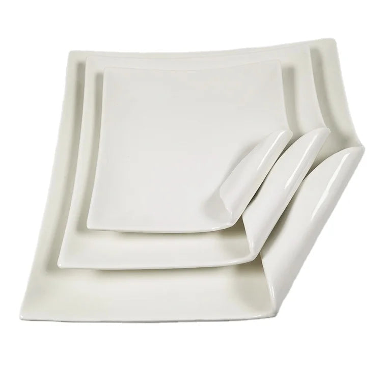 3PCS Party Wedding 6.5"/8.5"/10.5" Square Shape Irregular Restaurant Catering White Ceramic Dinnerware Dinner Plates Sets