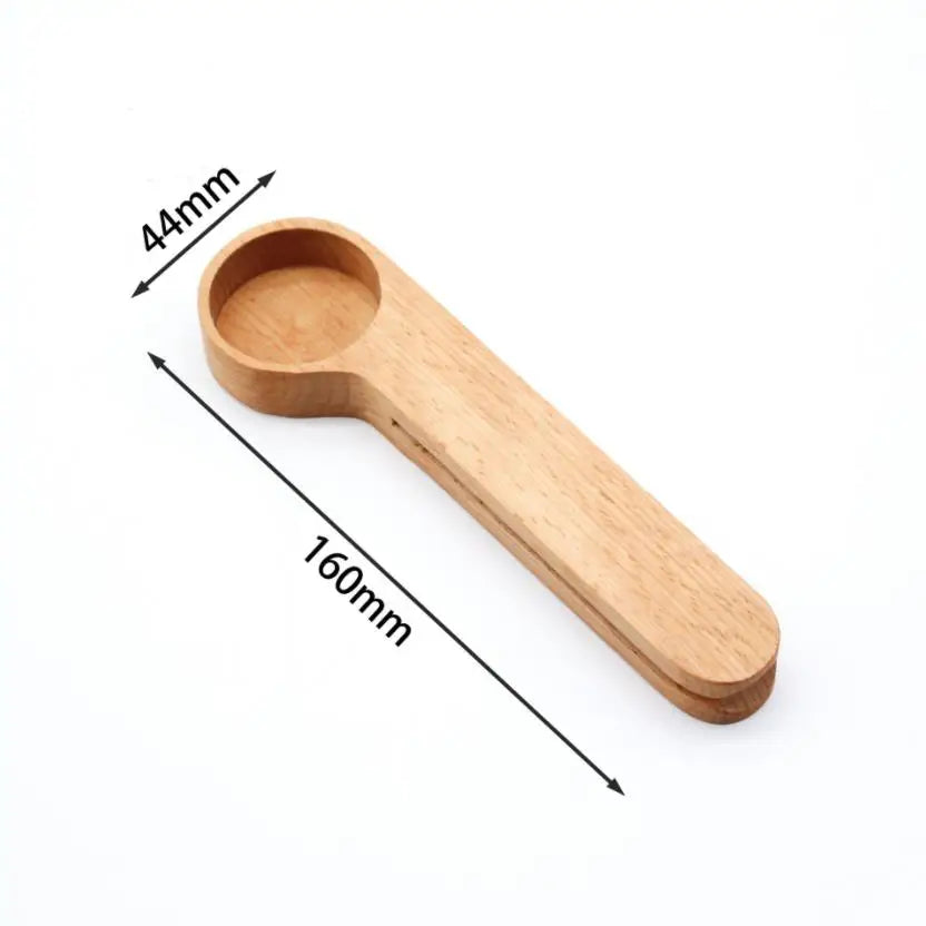 Wholesale Custom Wood Coffee Scoop With Bag Clip Tablespoon Solid Beech Wooden Measuring Scoops Tea Coffee Bean Spoon Clips Gift