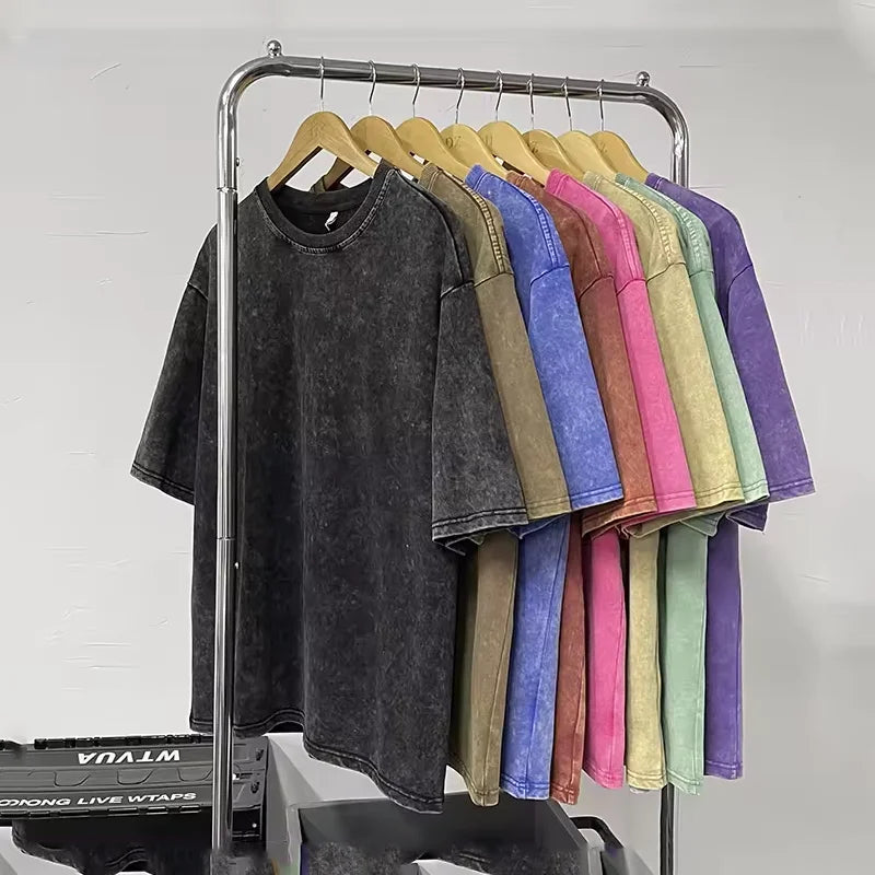 Custom Logo Acid Wash Dtg Print T-shirt Oversized T-shirts Blank Plain Tshirt Cotton Streetwear Stone Washed Vintage T-Shirt