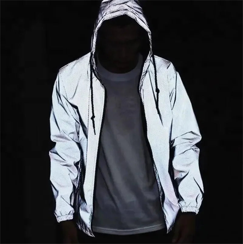 Aoyema Winder Breaker Windproof Water Proof Men Hood Unisex Windbreaker Reflective Jackets for Men