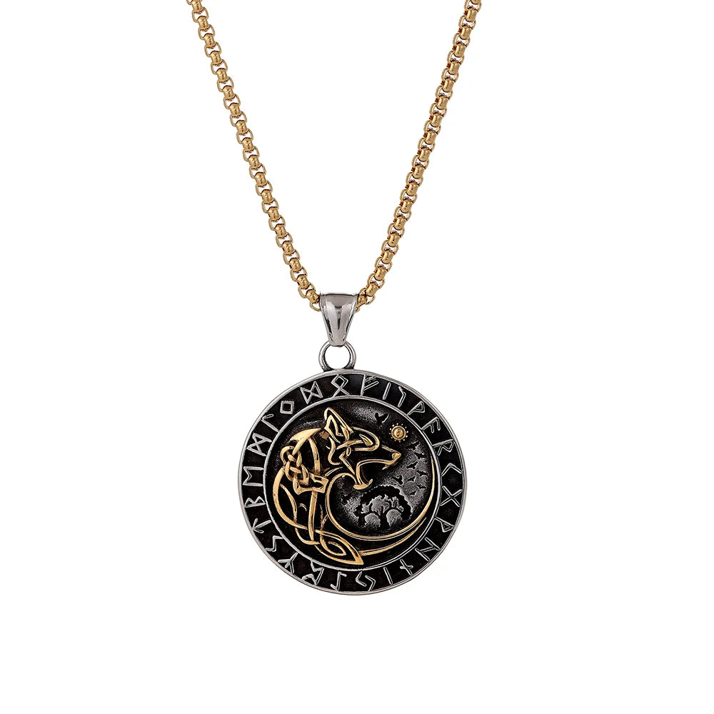 Wholesale Men's Pendants Nordic Viking Stainless Steel Yggdrasil Wolf Runes Necklace