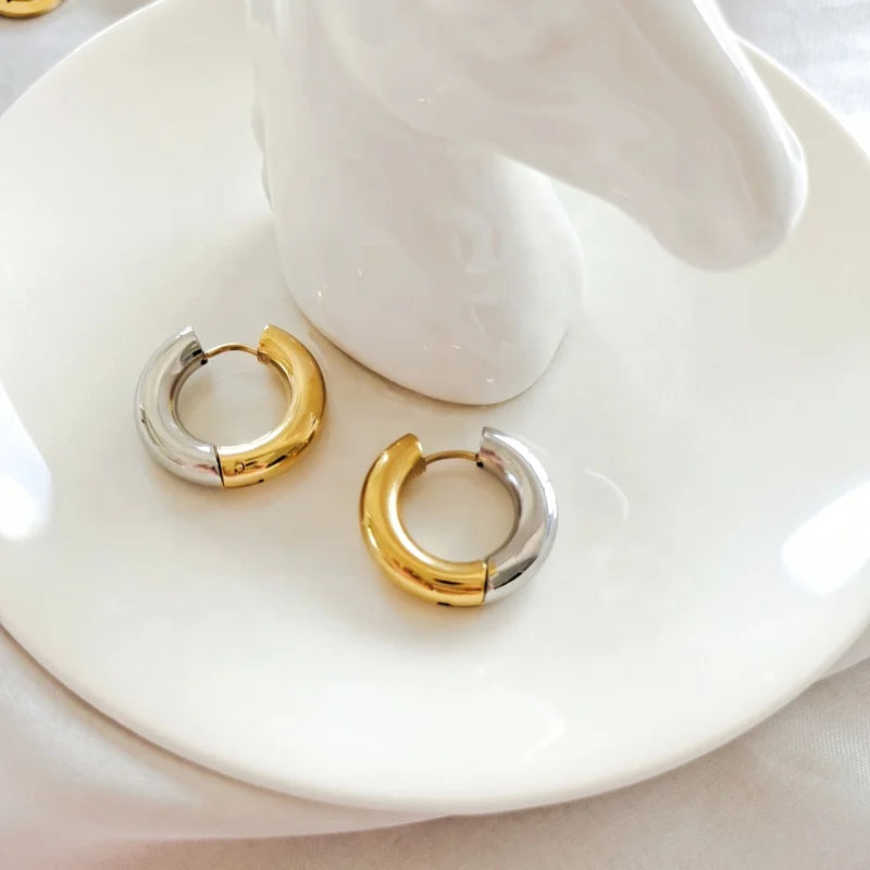 MICCI Wholesale Custom High End Polished 22mm Hoop Loop Ear ring 18K Gold Plated Stainless Steel Two Tone Huggie Hoop Earrings