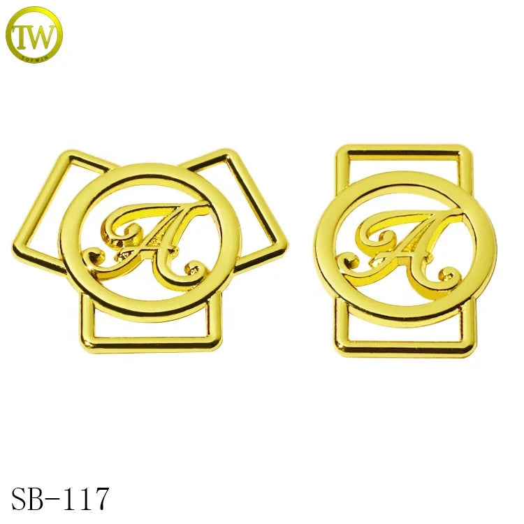 Custom Designer Gold logo Swimwear Charms Zinc Alloy Hollow Letter Bra Strap Buckles for Bikini