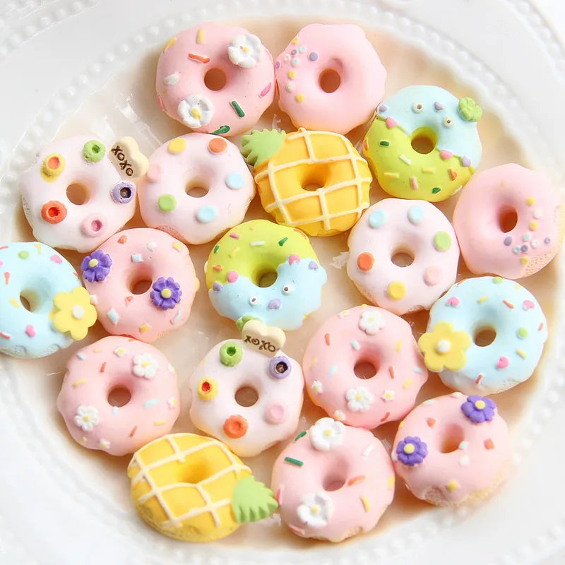 Cute Matte Donuts Resin Craft for Charms Mobile Phone case Material Craft Stickers Jewelry DIY Accessories