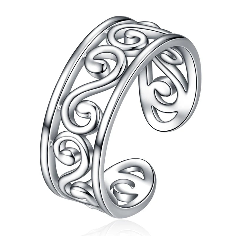 Wholesale Jewelry 925 Sterling Silver Adjustable Wave Open Foot Toe Ring for Women