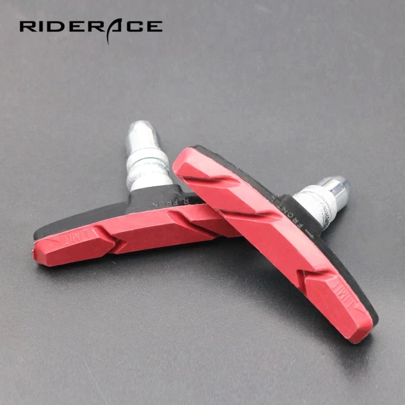 RIDERACE 2PCS MTB Road Cycling V-brake Pads With Mud Trough Silent Bike Mountain Brake Pads Brake Parts Rubber Sheet Replaceable
