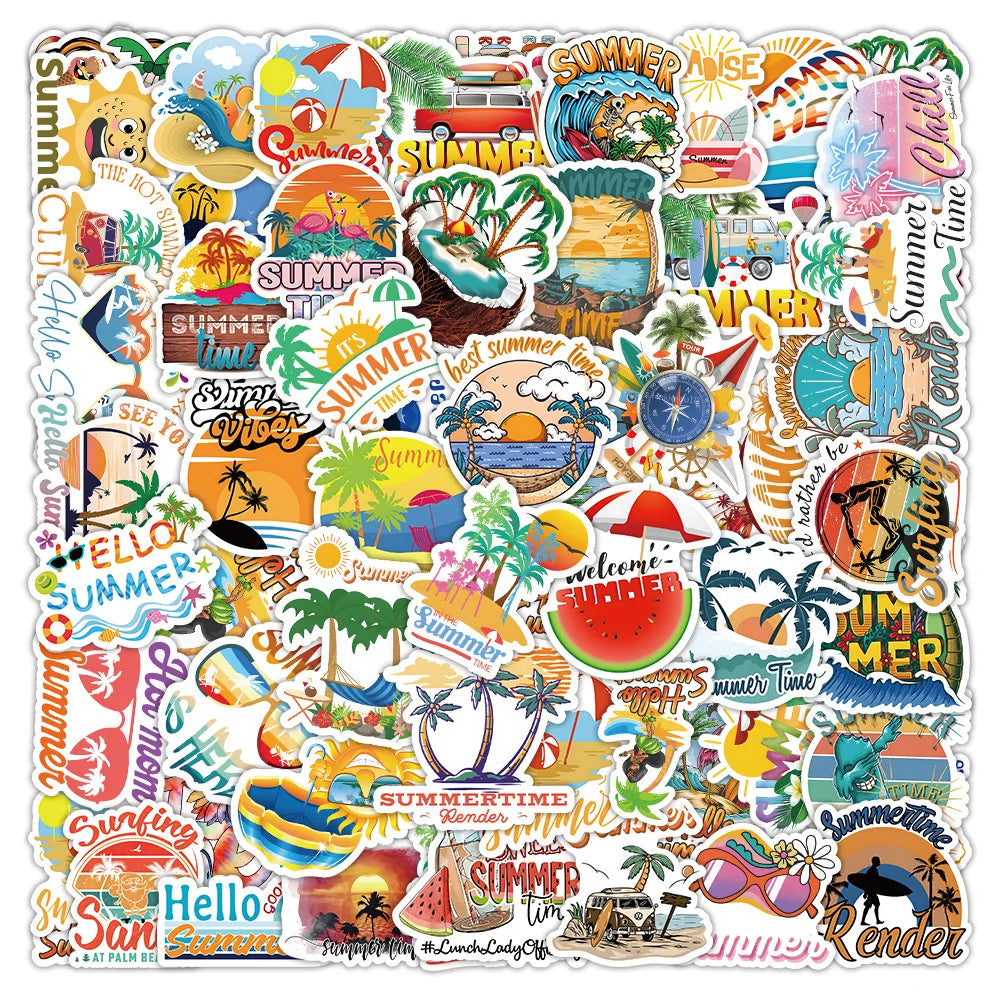50PCS Aesthetic hawaii beach trendy summer time die cut sticker