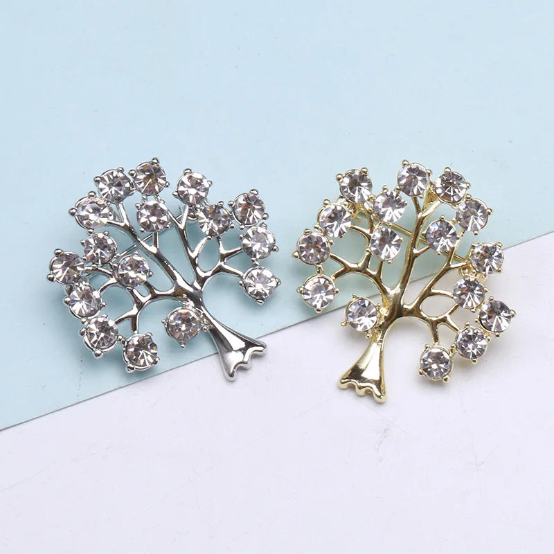 Luxury Plant Accessories Fashion Rhinestone Brooch Pin Tree Shape Brooches for Men and Women Cloth Decoration