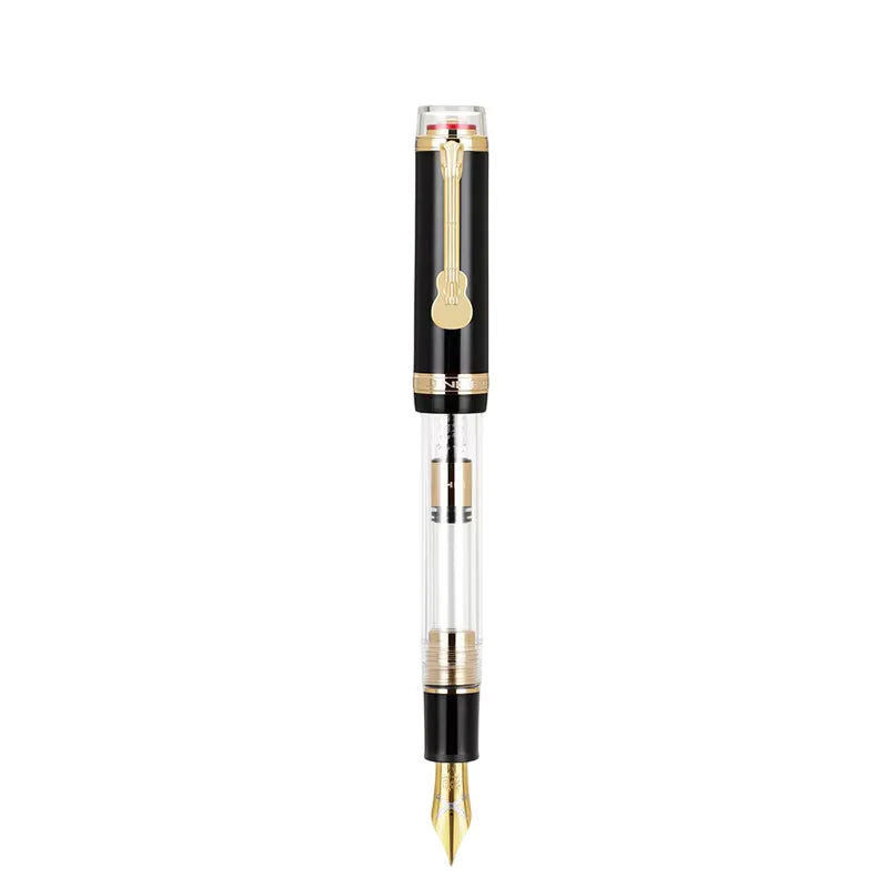 Jinhao 1935 Clear Acrylic Fountain PenPalace Museum Red Color With Luxury Guitar Clip and Large Converter Calligraphy Ink Pen