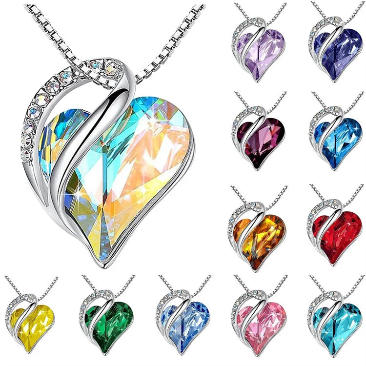 Wholesale Dainty Love Shape Geometric Birthstone Pendants Designer Jewelry Women Crystal Choker Necklace