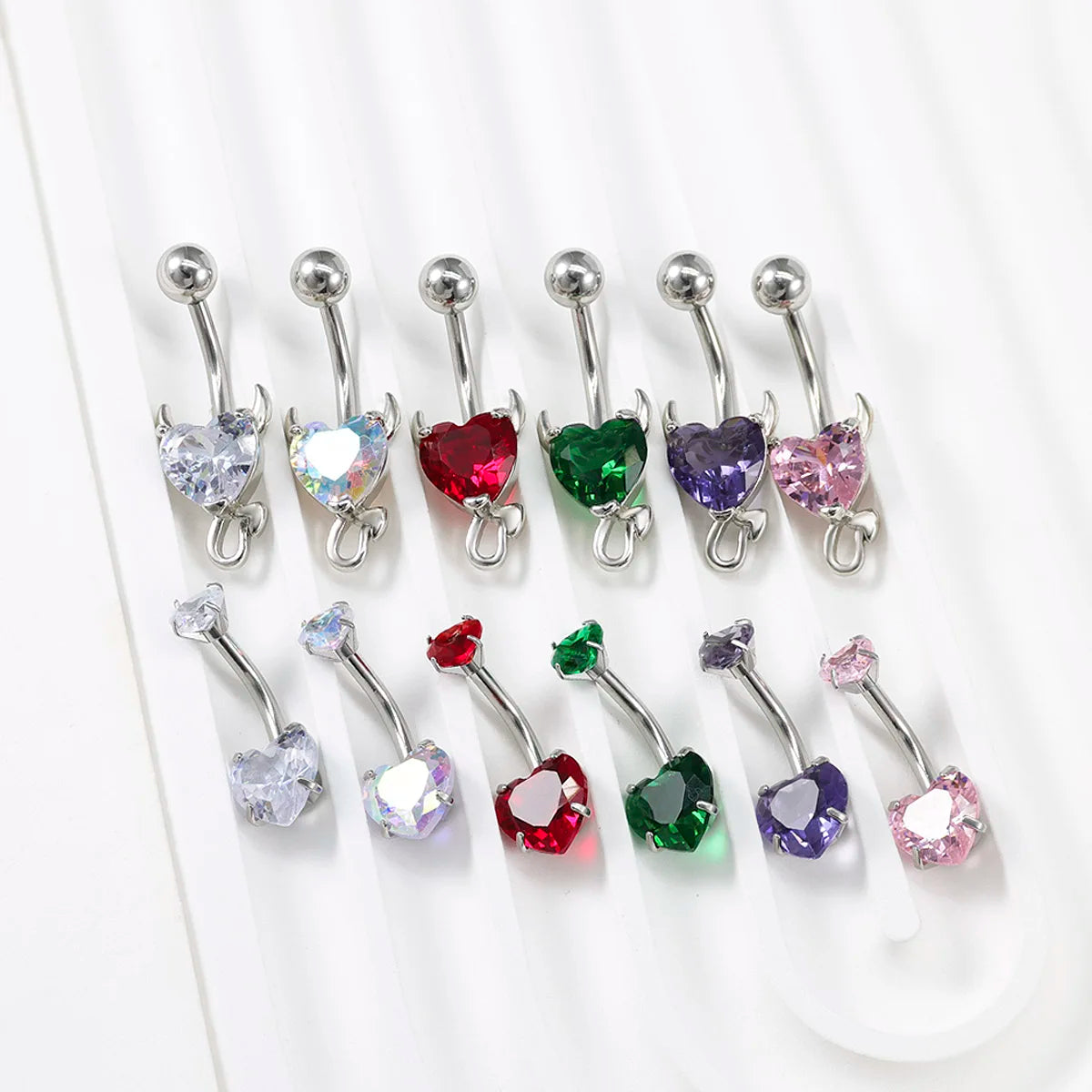 316L Stainless Steel Devil Heart CZ Belly Button Ring Hypoallergenic Navel Piercing Jewelry for Women