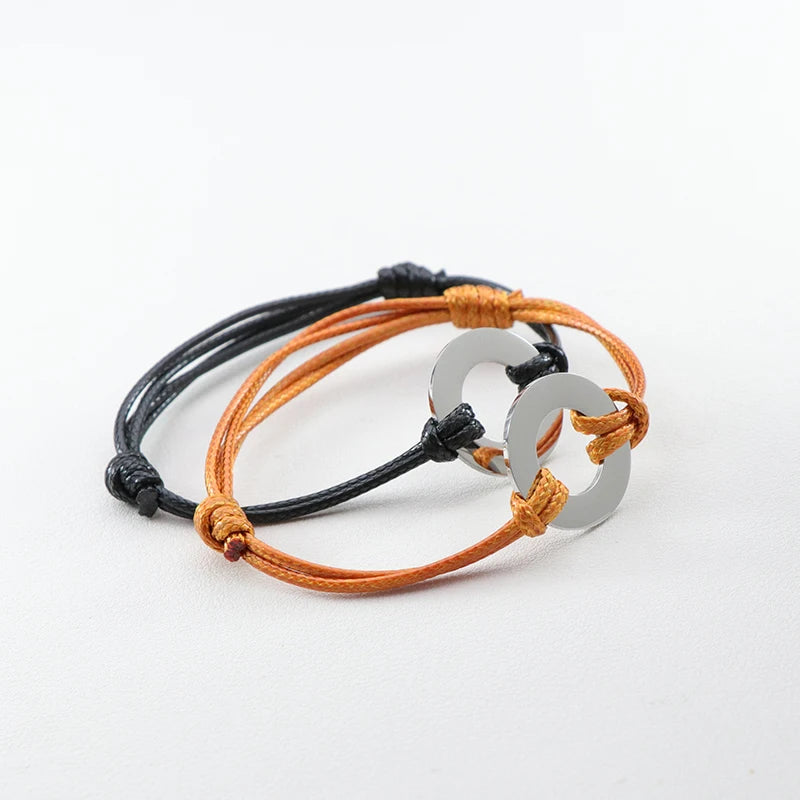 Wholesale Diy Design Silver Steel Charm Engravable Black Cord String Bracelet for Men Women Minimalist Jewelry