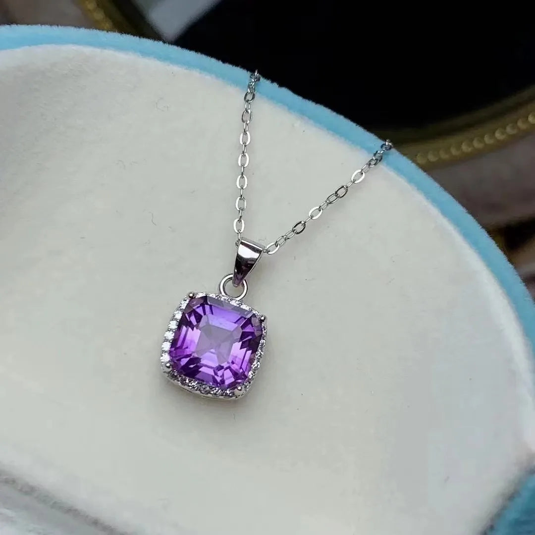 New Design Ladies 925 Sterling Silver Natural Amethyst Gemstone Pendant Necklace Gold Plated with Constellations