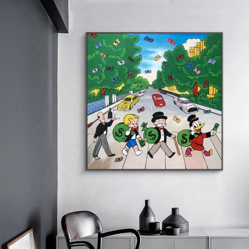 Alec Monopoly Pop Art Modern Handmade Oil on Canvas Fabric Graffiti Art Wall Decor Home Decor